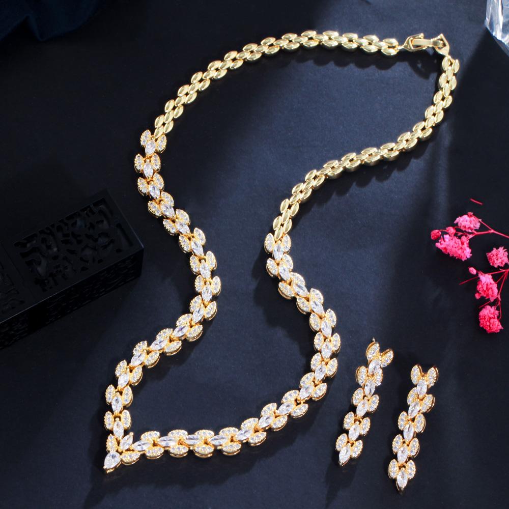 

CWWZircons Elegant Marquise Leaf Cubic Zirconia Women Wedding Collection Jewelry Set Gold Color Bridal Necklace Accessories T568 золотой