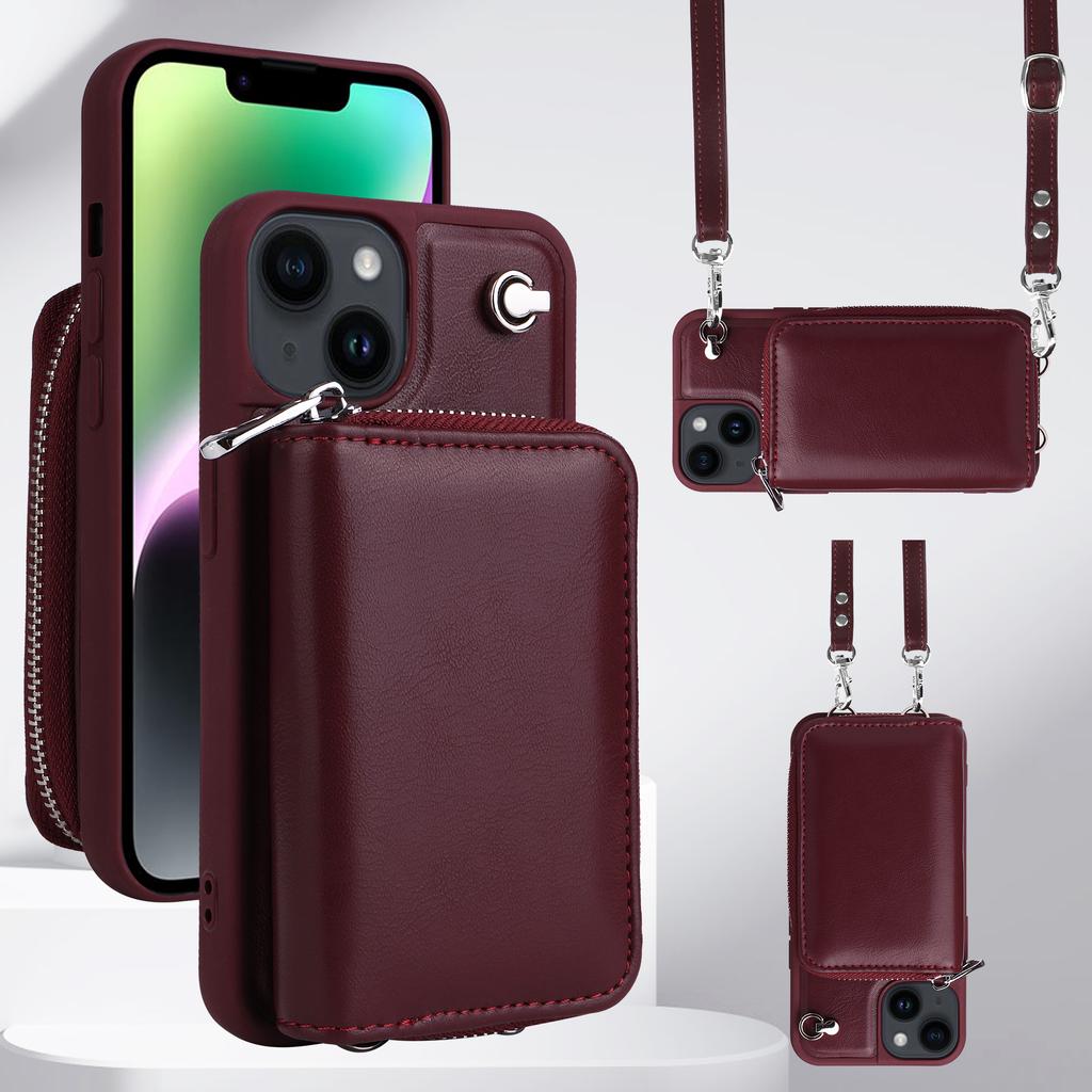 Crossbody Zipper Cards Solt Wallet Leather Case Bag For iPhone 15 Pro MAX 14 Plus 13 12 11 Lanyard Detachable Purse Pouch Cover