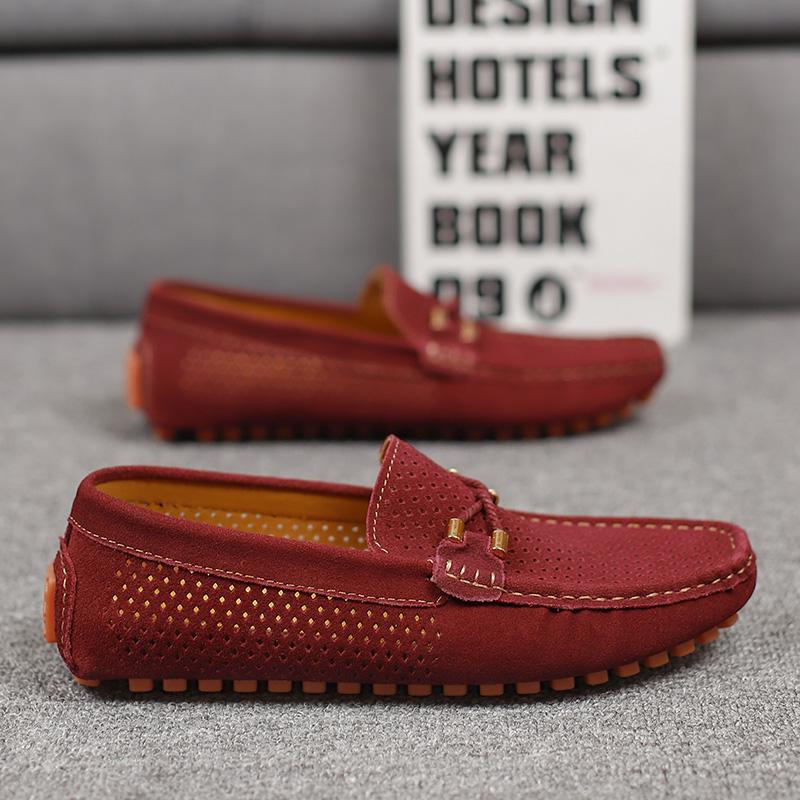 Fashion Hollow Out Mens Outdoor Loafers Breathable Summer Male Casual Shoes Handmade Leather Moccasins Slip on Flats Simple Boat Shoes