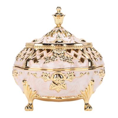 Cone Incense Burn Holder with Lid European Style Vintage Incense Stand Metal Alloy Carved Ornament for Indoor