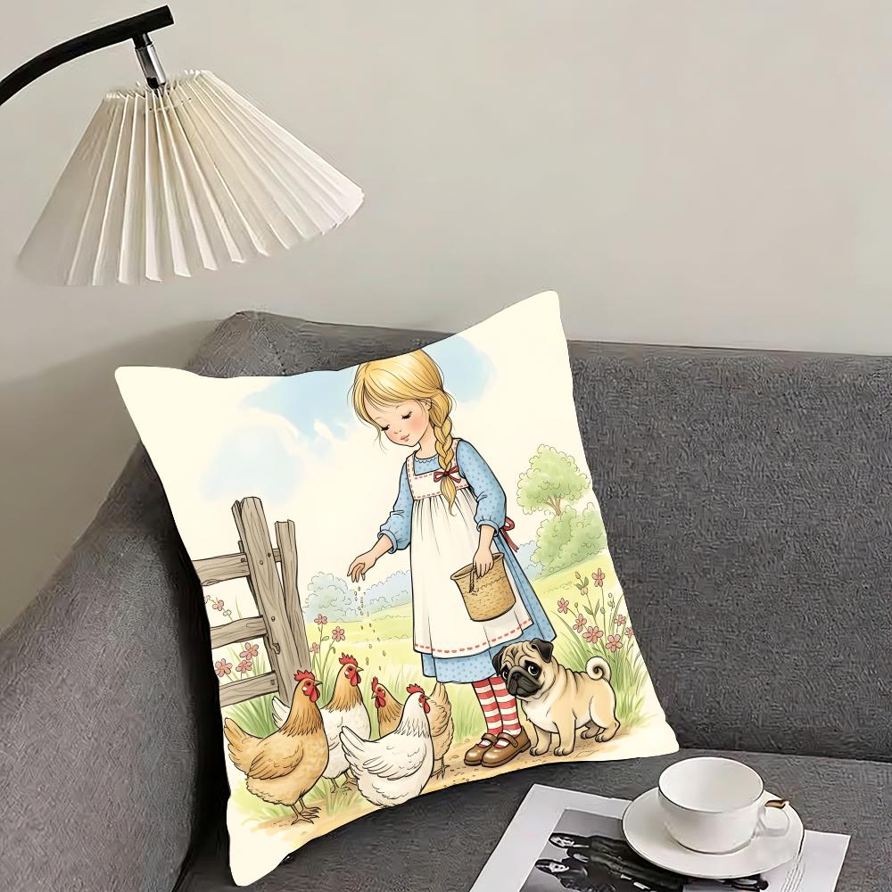 Art Sarah Kay Swing Girl Cushion Cover Pillowcase Ultra Soft Skin Friendly Fabric Cloud Like Comfort  Concealed Zipper