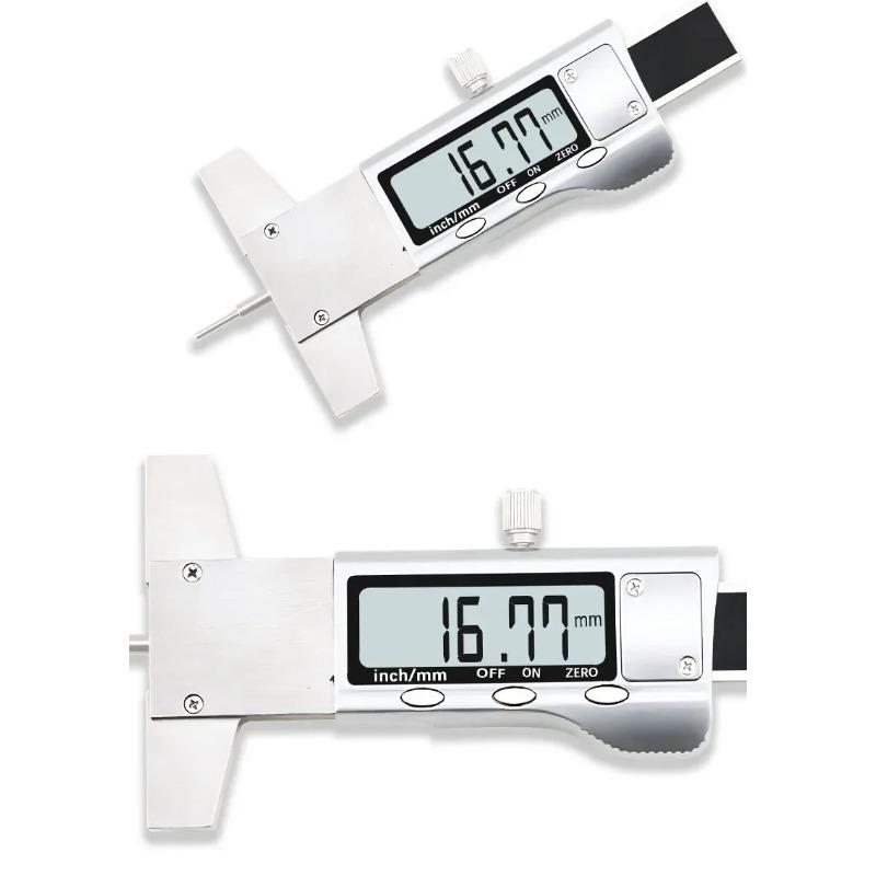 0.01mm Precision Digital Tread Depth Gauge - 0-25mm LCD Stainless Steel Caliper with Metric/Inch Interchange for Tyres