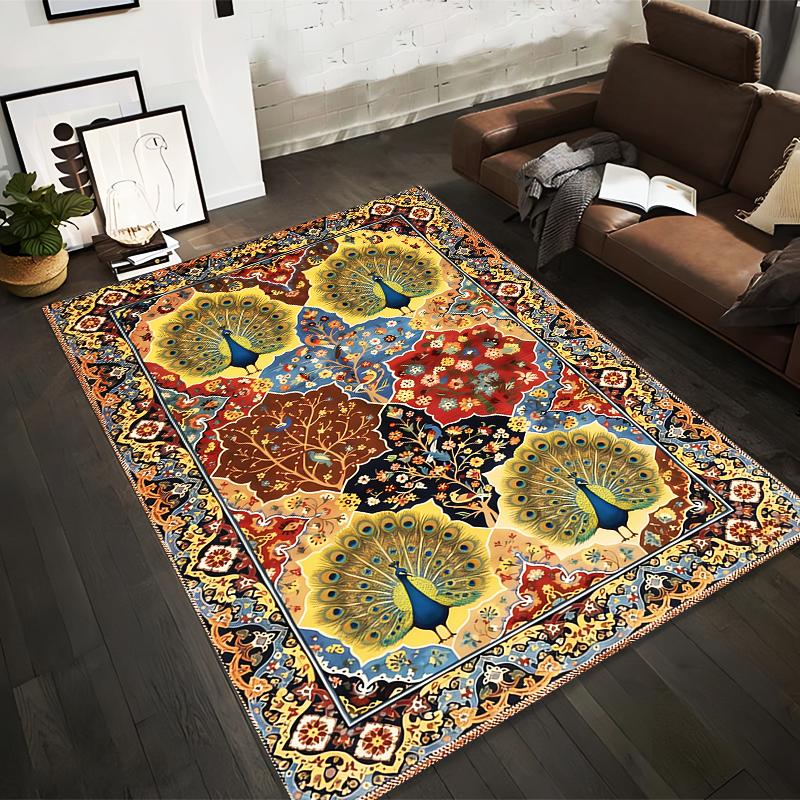 

Peacock Pattern Carpet with Vibrant Floral Design and Decorative Border Suitable for use as an anti-slip for living room bedroom sofas 40x60cm( 15x23in )