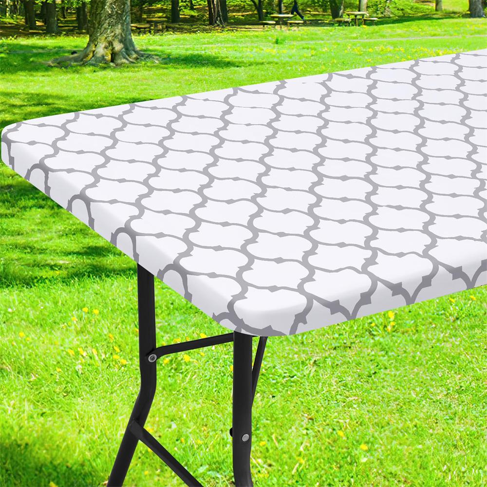 Olanly Rectangle and Round Table Cloth Waterproof Elastic Fitted Table Covers Wipeable Tablecloth Camping for Indoor Outdoor