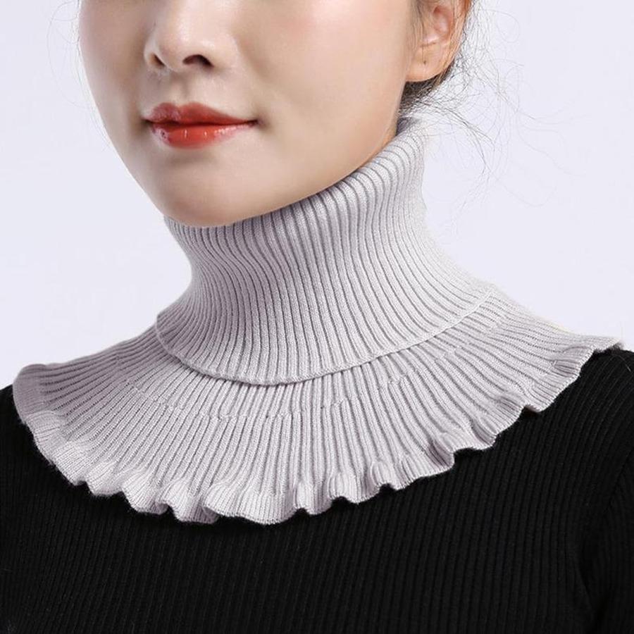 Women Turtleneck Ribbed Knit False False Collar Winter Ruffles Detachable Windproof Wrap Scarf