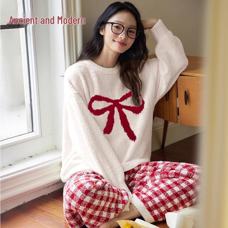 GUJIN Women s Warm Half-Velvet Pajama Set One Size