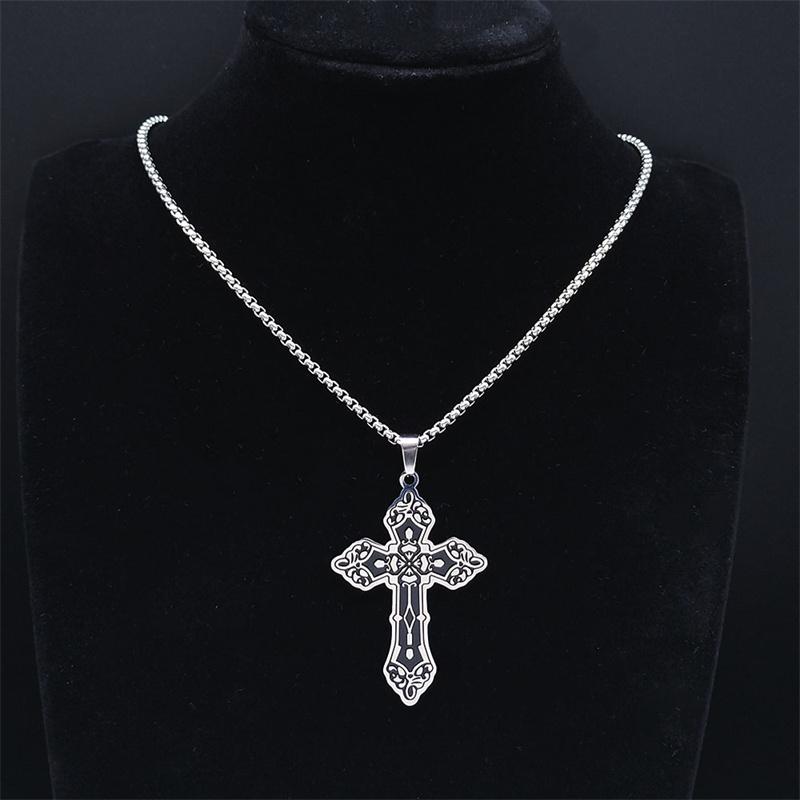 Gothic Cross Pendant Necklace Stainless Steel Goth y2k Grunge Male Aesthetic Chain Necklaces Jewelry collares grunge N3378S02