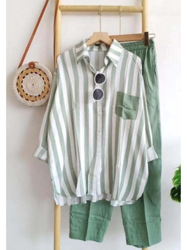 Women's Striped Casual Loose Slimming Set: New Fashionable & Comfortable