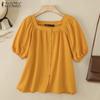 ZANZEA Women Square Collar Summer Casual Loose Half Sleeve Blouse