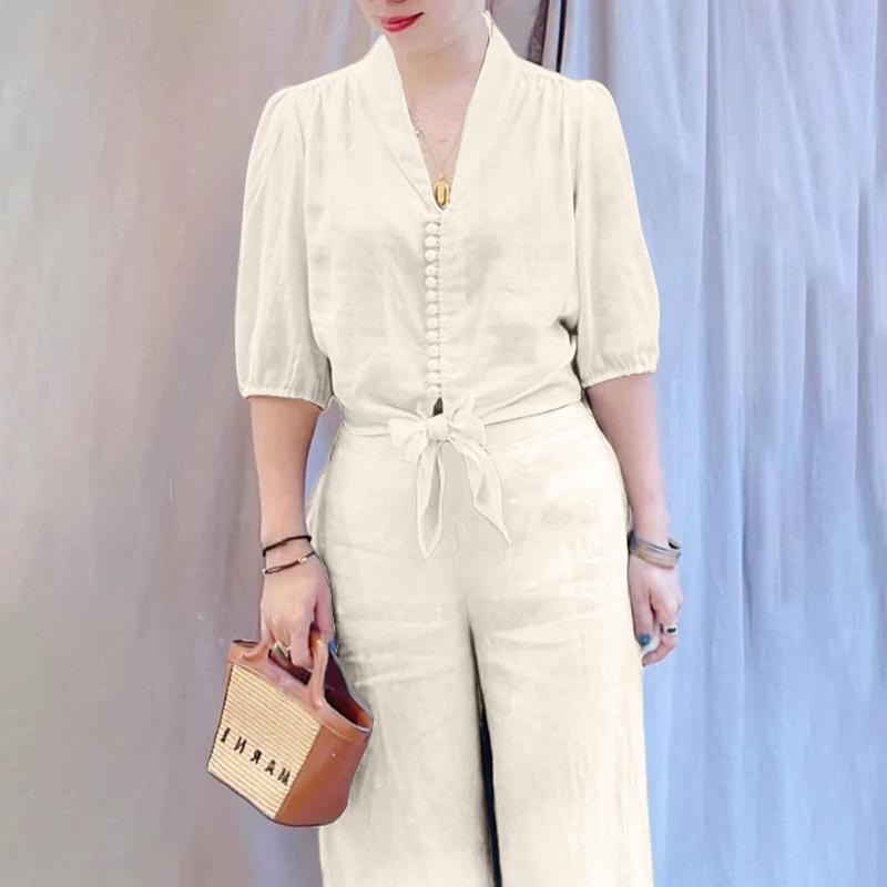 

Жіноча повсякденна блуза та брюки з половиною рукава ZANZEA, літній брючний костюм із 2 предметів 5XL