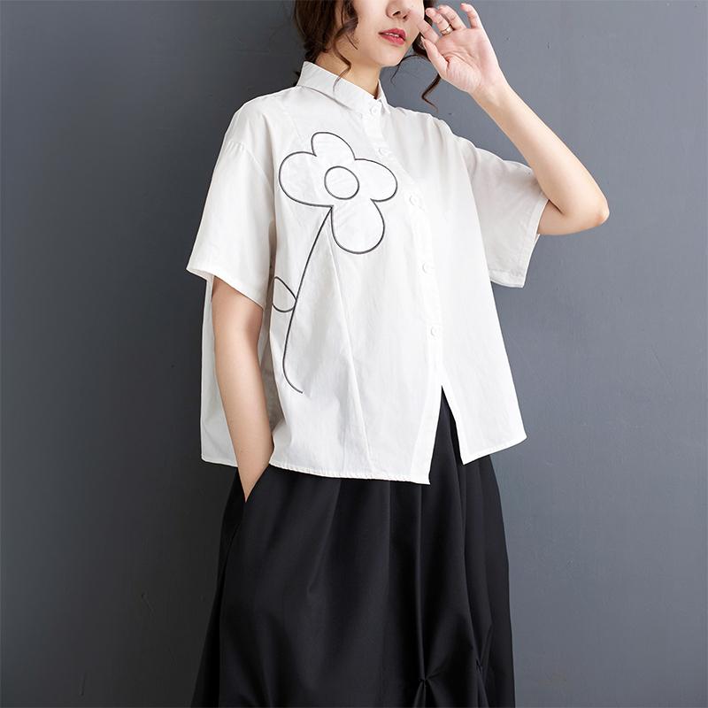 Dimanaf 2025 Plus Size New Women Summer Blouse Loose Shirt Short Sleeve Printing Shirt Casual Style Basic Tops Tees Vintage