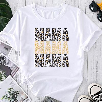 Asiatische Größe-Druck Grafik T-Shirt Leopard Mama Mama Stil Trend 90er Jahre Casual Damenbekleidung Sommer Top Damen Damen T Mode Kurzarm T-Shirt