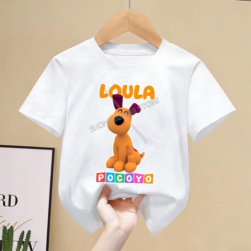 Pocoyos T-shirt Children Kawaii Cartoon Tee Top White Round Collar Clothing New Boys Girls Summer Short Sleeve Kids Clothes Gift