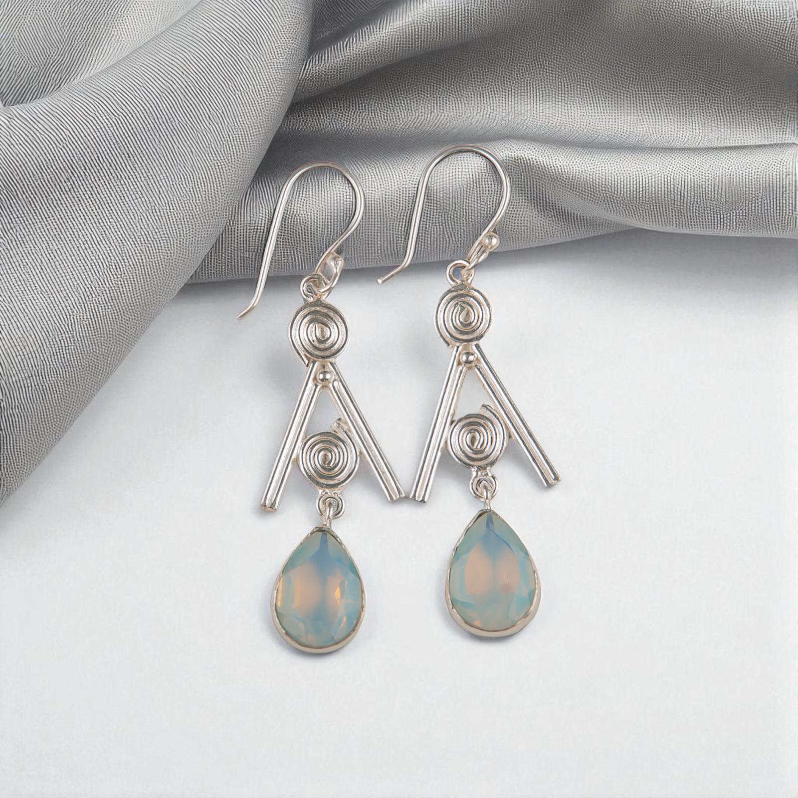 

Молочный опал драгоценный камень 925 стерлинговое серебро ювелирные изделия ручной работы серьги-крючки 2,4 EE-86-14