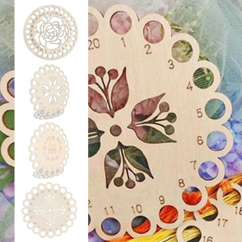 4Pieces Wood Stitching Thread Holder Disc Numbered Embroidery Floss Thread Organiser Embroidery Thread Dispenser Disc