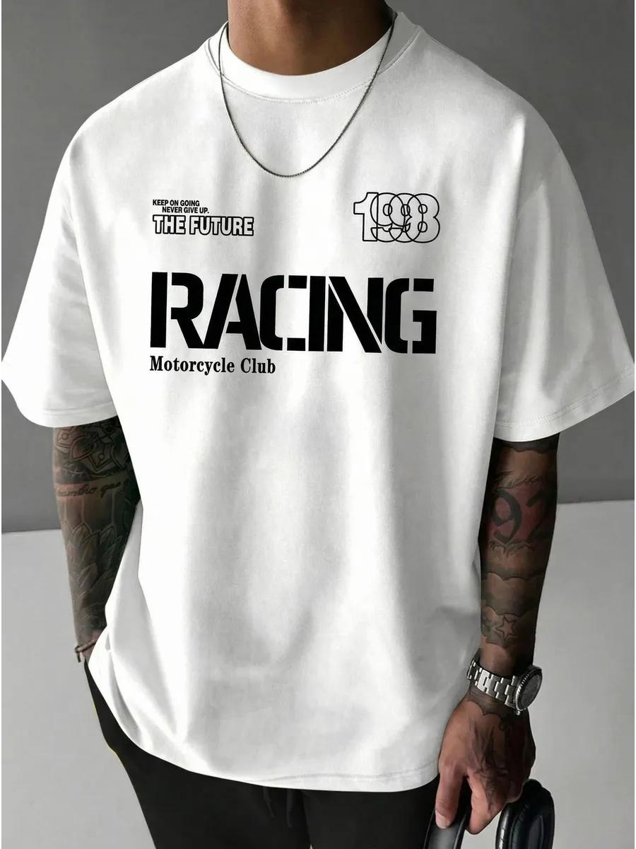 Oversized thick T-shirt with racing print M
