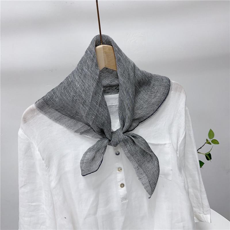 Retro Small Plaid Linen Square Scarf Literary And Versatile Women'S Summer Neck Protection Small Silk Scarf Scarf Accessories