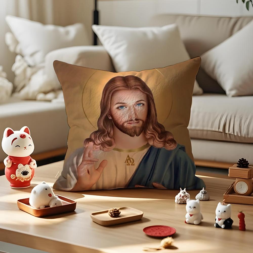 

Jesus Christ Portrait Cushion Cover Silky Short Plush Invisible Zipper Dustproof Sofa Pillow Case for Home Decor 30x30cm
