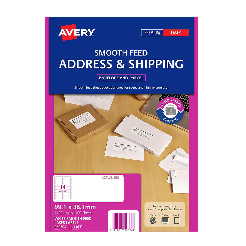 Avery Glattes Laser-Etikett 100er Pack 14/sheet
