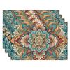 4pcs Polyester Mandala Style Floral Placemats Heat-Resistant Washable Non-Slip Table Mats for Kitchen Dining Table Home Decor