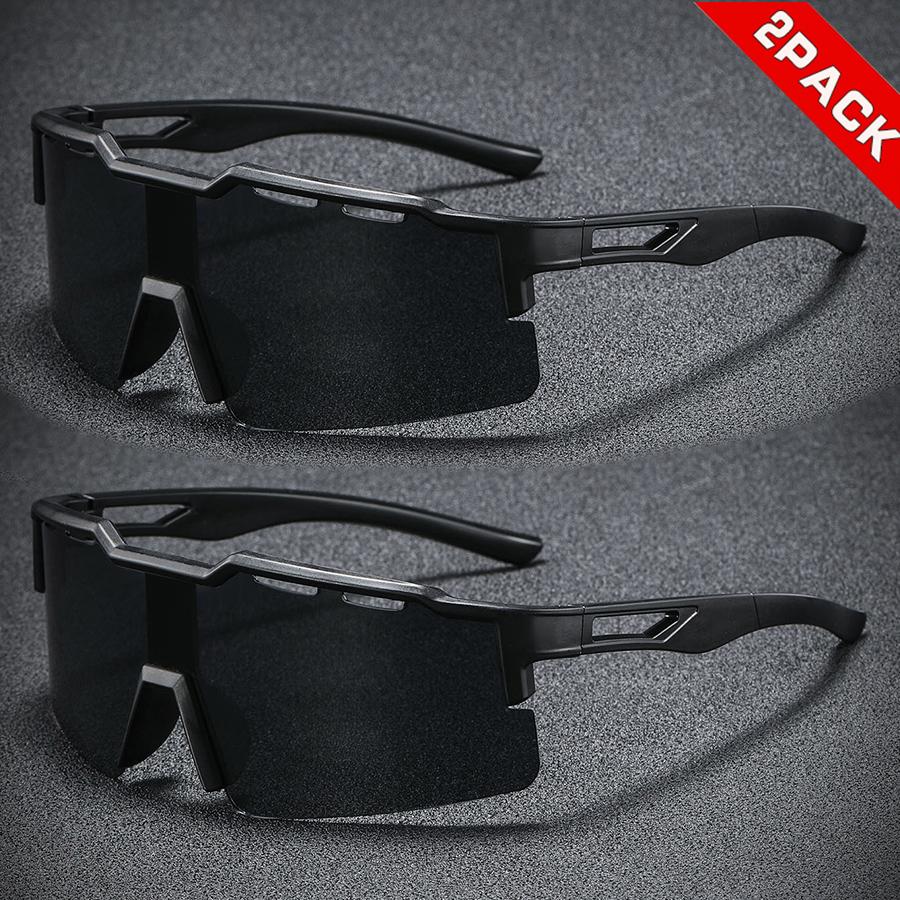 

2pcs Oversized Colorful Sports Sunglasses - Wraparound Design, UV400 Unisex Comfort Fit for Cycling, Hiking & Outdoor чорний