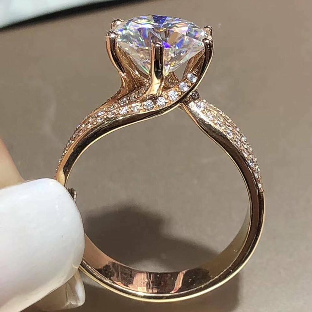 Fashion Luxury Round CZ Noble Party Rings for Women 6 Claw Gold Color Female Wedding Engagement Anniversary Jewelry Gift