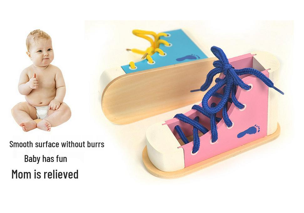 Montessori Wooden Lacing Shoe Toy for Kids