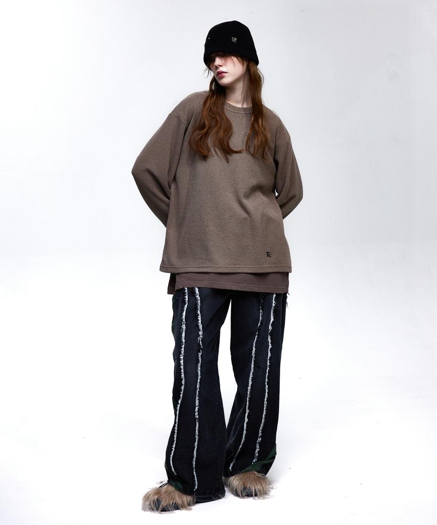 Aleseueseussi Layered Crew Neck Knit - Brown