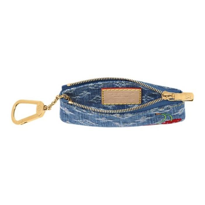 Louis Vuitton X Takashi Murakami Collaboration Cherry Series Monogram Denim Key Bag and Coin Purse Small Female Blue