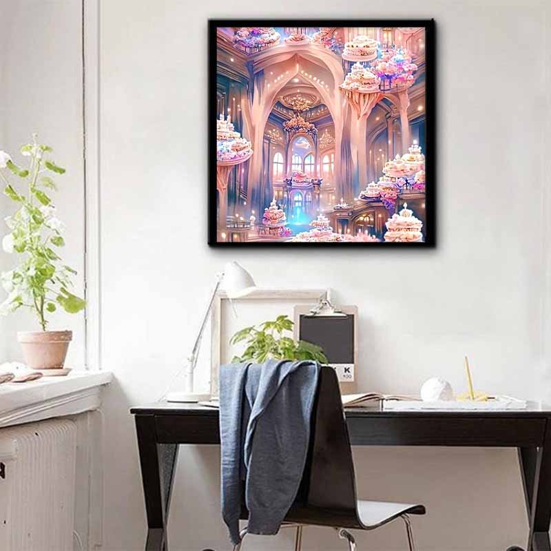 Neuankömmling 5D DIY Vollkreis Diamantmalerei "Pinker Palast" Stickerei Kreuzstich Heimdekor Geschenk