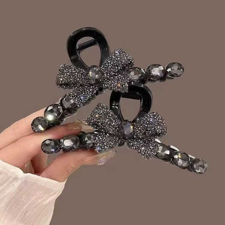 2025 Exquisite Rhinestone Bow Hair Clip - Women's Updo Shark Claw Hairpin Accessory