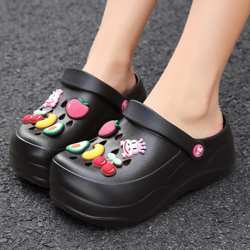Women's 7CM Height-Increasing Cute Cartoon Clog Sandals - Lightweight, Breathable, Closed-Toe Beach Slippers