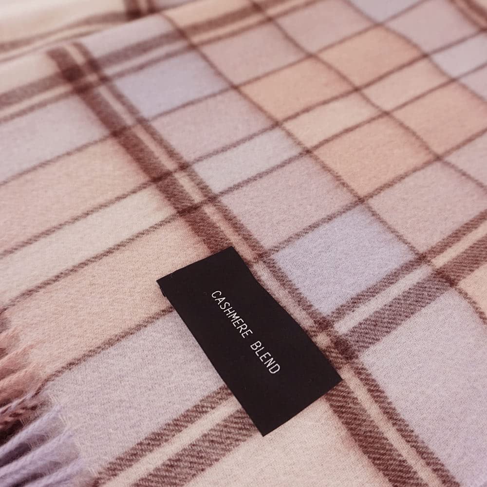 Hand washable large cashmere blend wool 200cm x check light pink [macocca] stole, 90% wool, 10% cashmere, stole, 60cm,