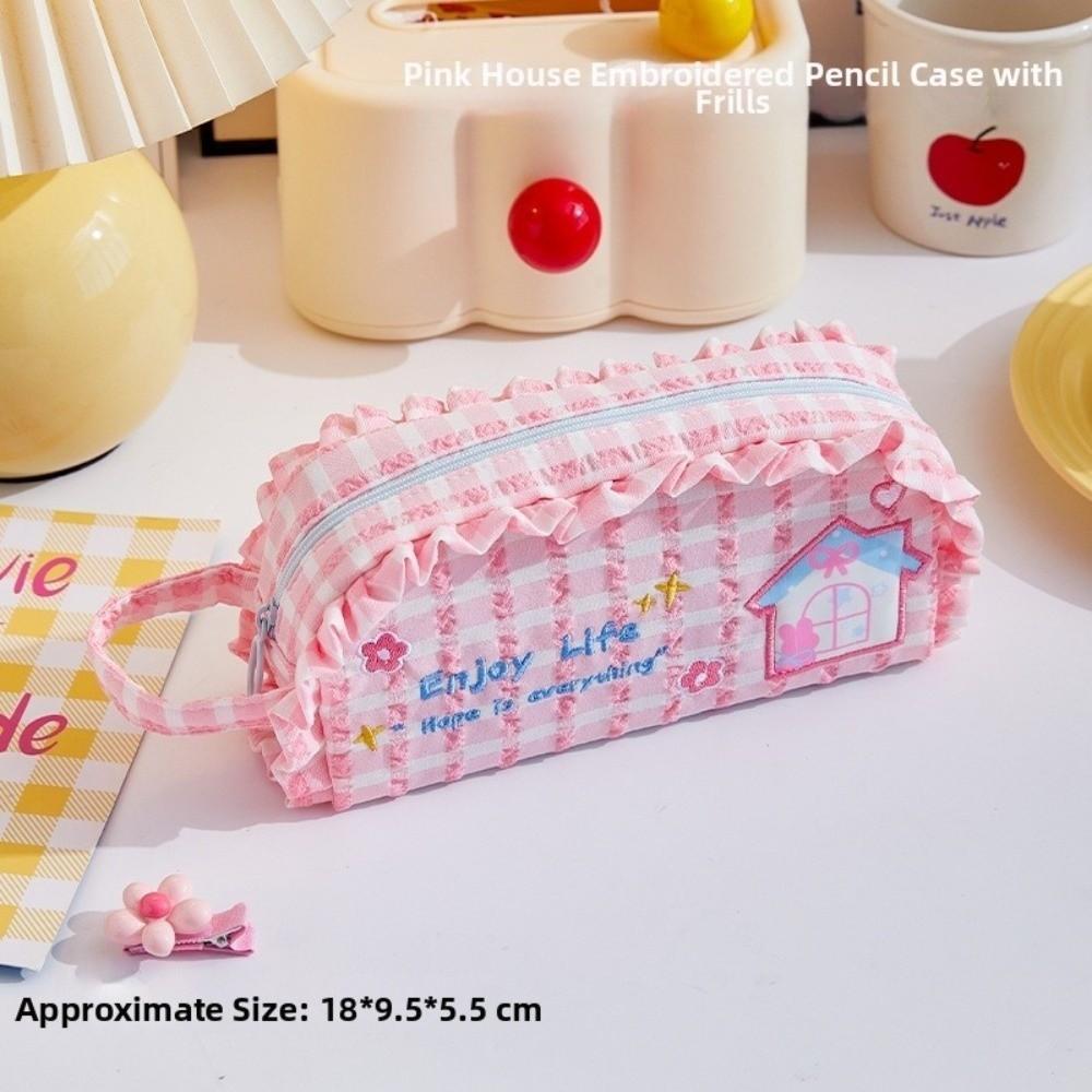 Dopamine Style Pencil Storage Bags Checkered Pencil Pouch New Stationery Bag  School Use