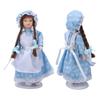 1:12 Dollhouse Ceramic Girl Figures Bendable Joints Girl Doll in Blue with Hood and Braids for Over