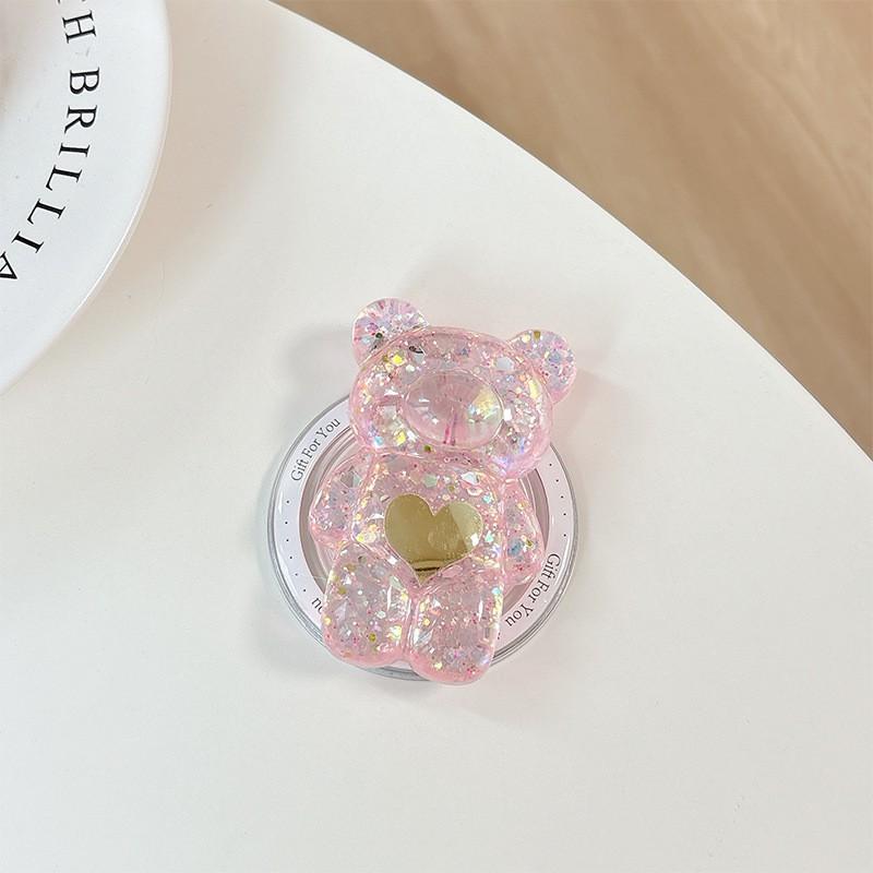 

Flower Bear Mobile Airbag Bracket Magnetic Lazy Minority Sparkling Pink Glitter Korean Ins Style Desktop Watching TV Shows