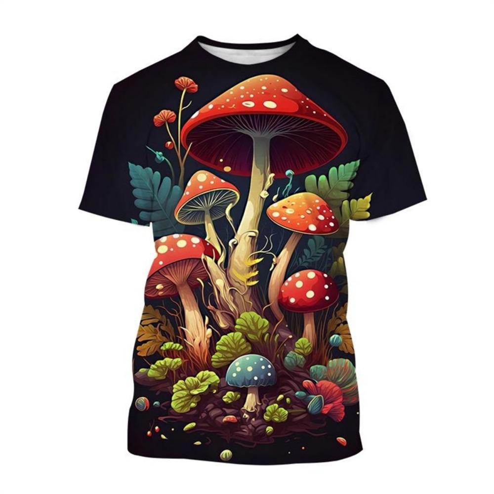Ανδρικό μπλουζάκι Psychedelic Mushroom 3D Print Forest με στρογγυλή λαιμόκοψη κοντομάνικο φυτά Γραφικό μπλουζάκι μόδας Casual μπλουζάκια unisex