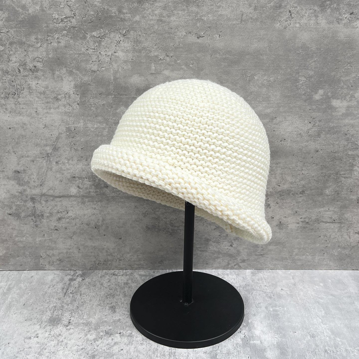 

Japanese Cute Thick Crochet Wool Basin Hat Female Warm Ear Protector Curling Bucket Hat Shows Small Face M（56-58cm）