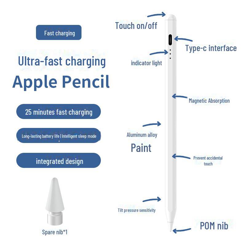 

Быстрая зарядка Стилус с защитой от случайных касаний для Apple Pencil и iPad белый