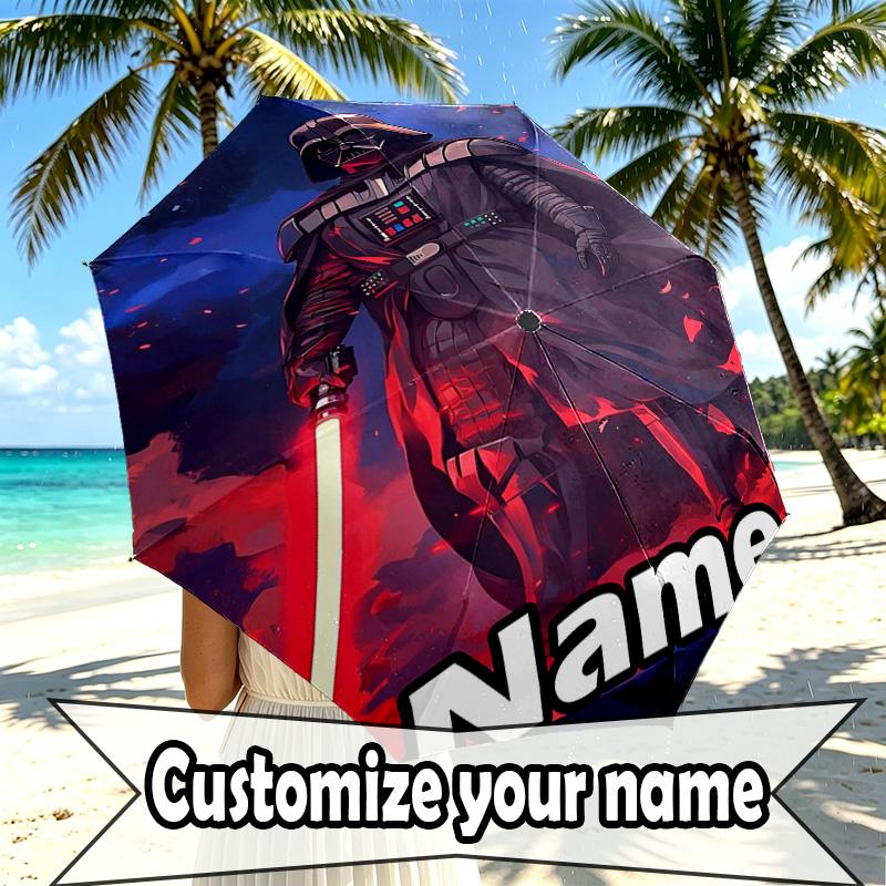 Custom Name Personalized Star Wars Print Umbrella, Auto Open Close, 8‑Rib Sturdy Frame, Commute Camping Hiking Use, Birthday Gift