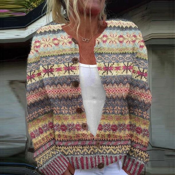 Women's Faux Wool Sweater: Winter 2025 Ancient Tribe Totem Print with Buttons