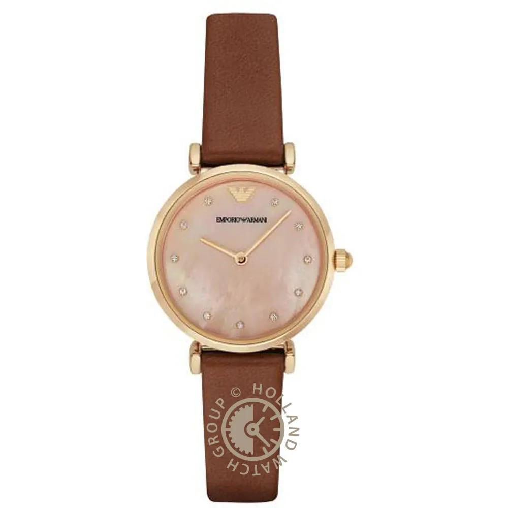 

Emporio Armani Gianni T-Bar Mother of pearl Brown Leather Ladies Quartz Watch AR1960 мать жемчужного
