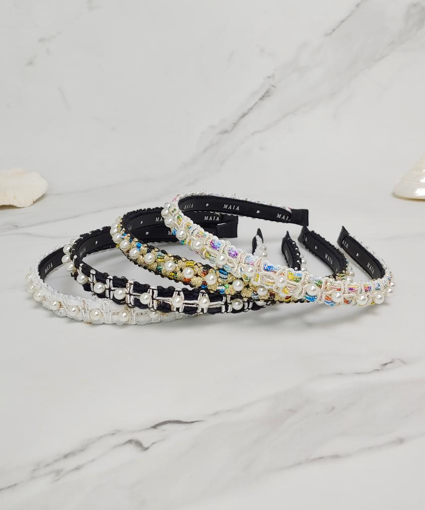 Maia Pearl Bead Headband - Black