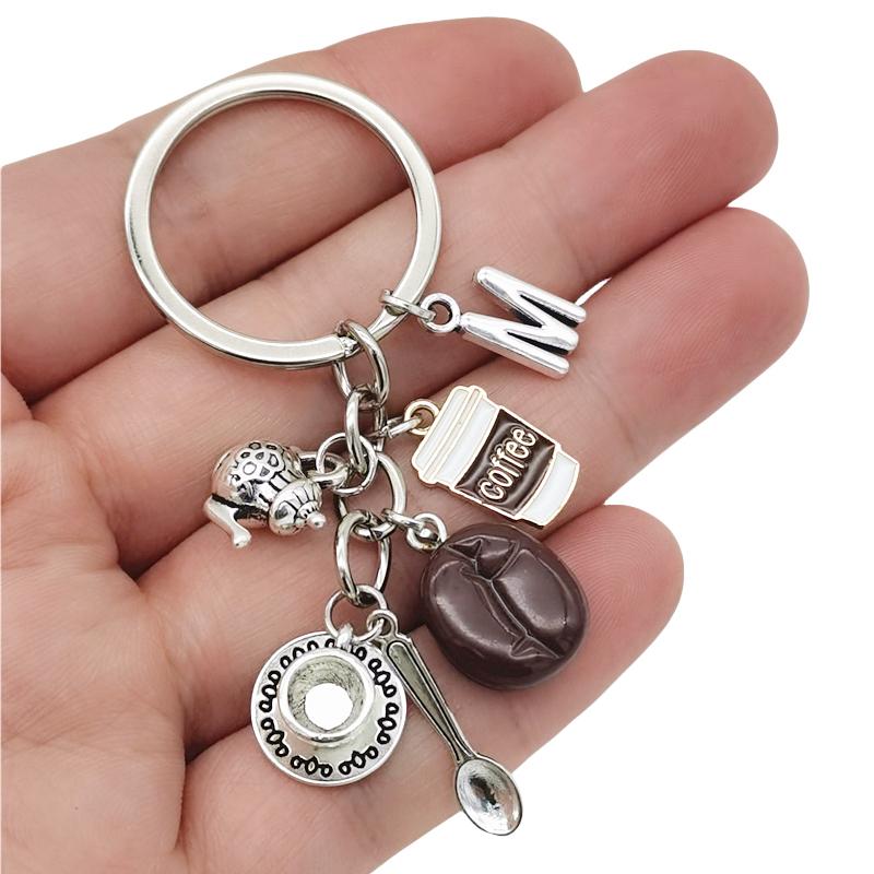 26 Letters Keychain Coffee Bean Pendant Coffee Key Chain Casual Keyring Creative Souvenir Gifts
