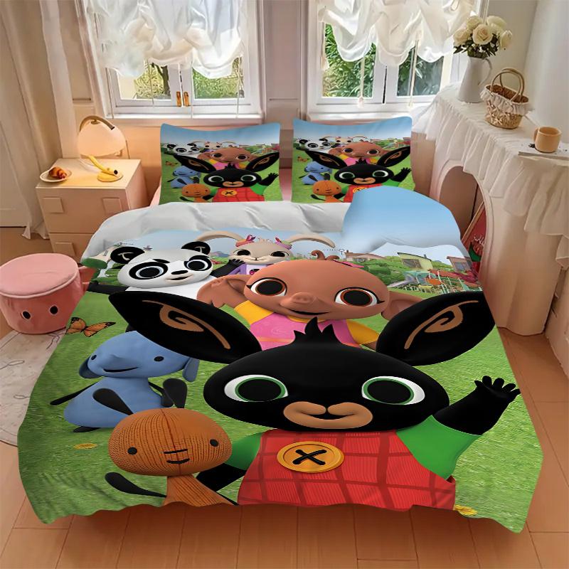 3pcs Bing & Friends Animal Print Bedding Set-Universal Three-Piece Suit for Bedroom, Guest Room, Living Room, Hotel Decorations-Perfect Gift