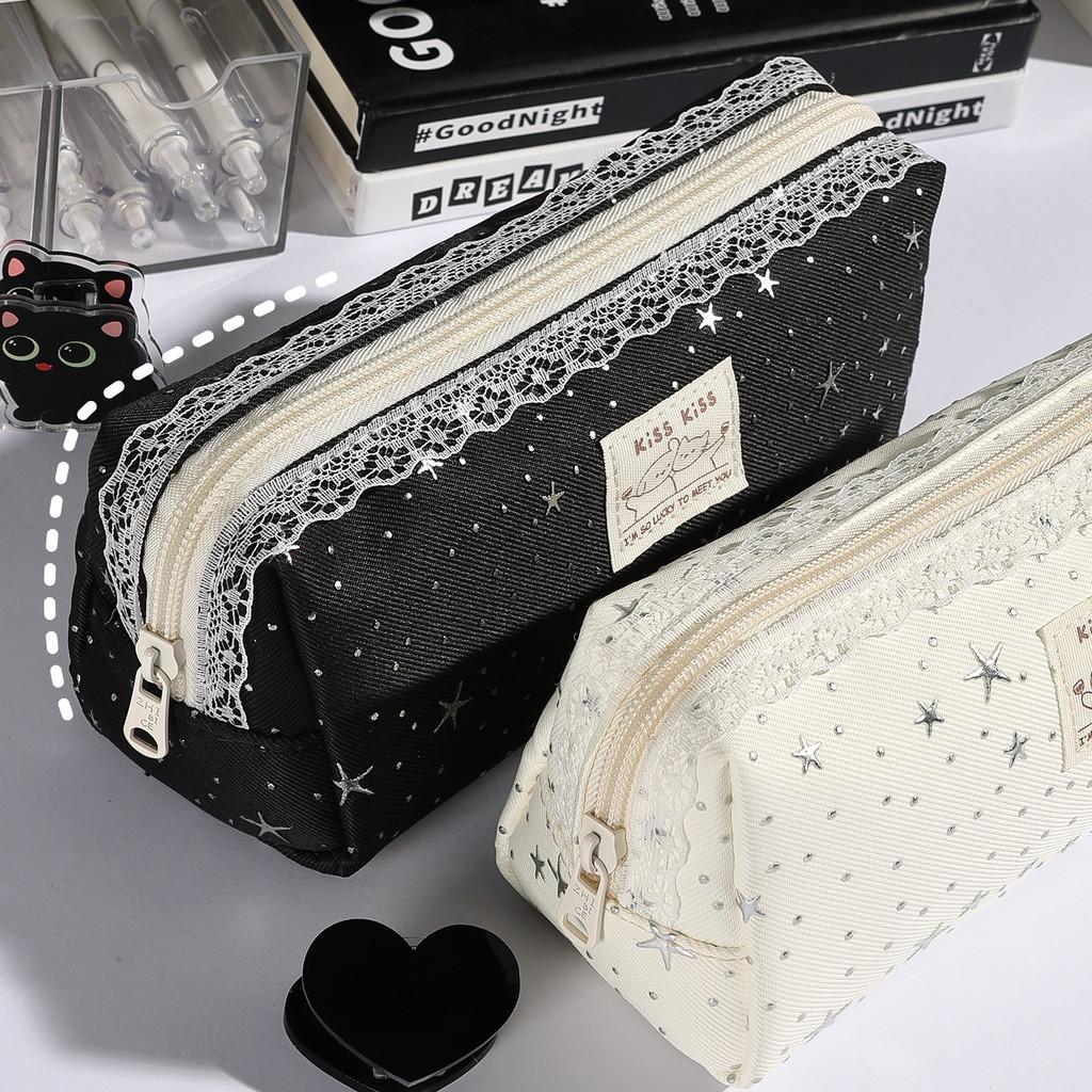 Korean Style Large Capacity Pencil Case With Fabric Material For Students And Office Use