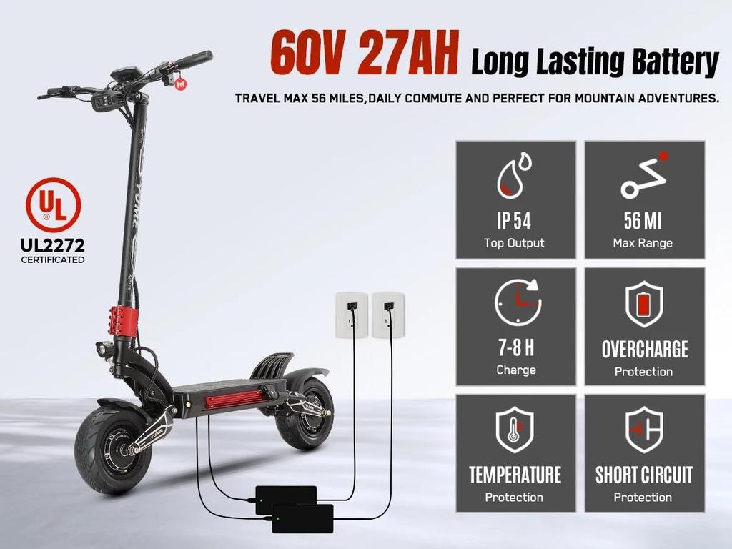 YUME Raptor Electric Scooter 6000W Motor 60V Electric Scooter 11 Inch Tires Max Speed 80km/h Max Range 96KM Electric Scooter