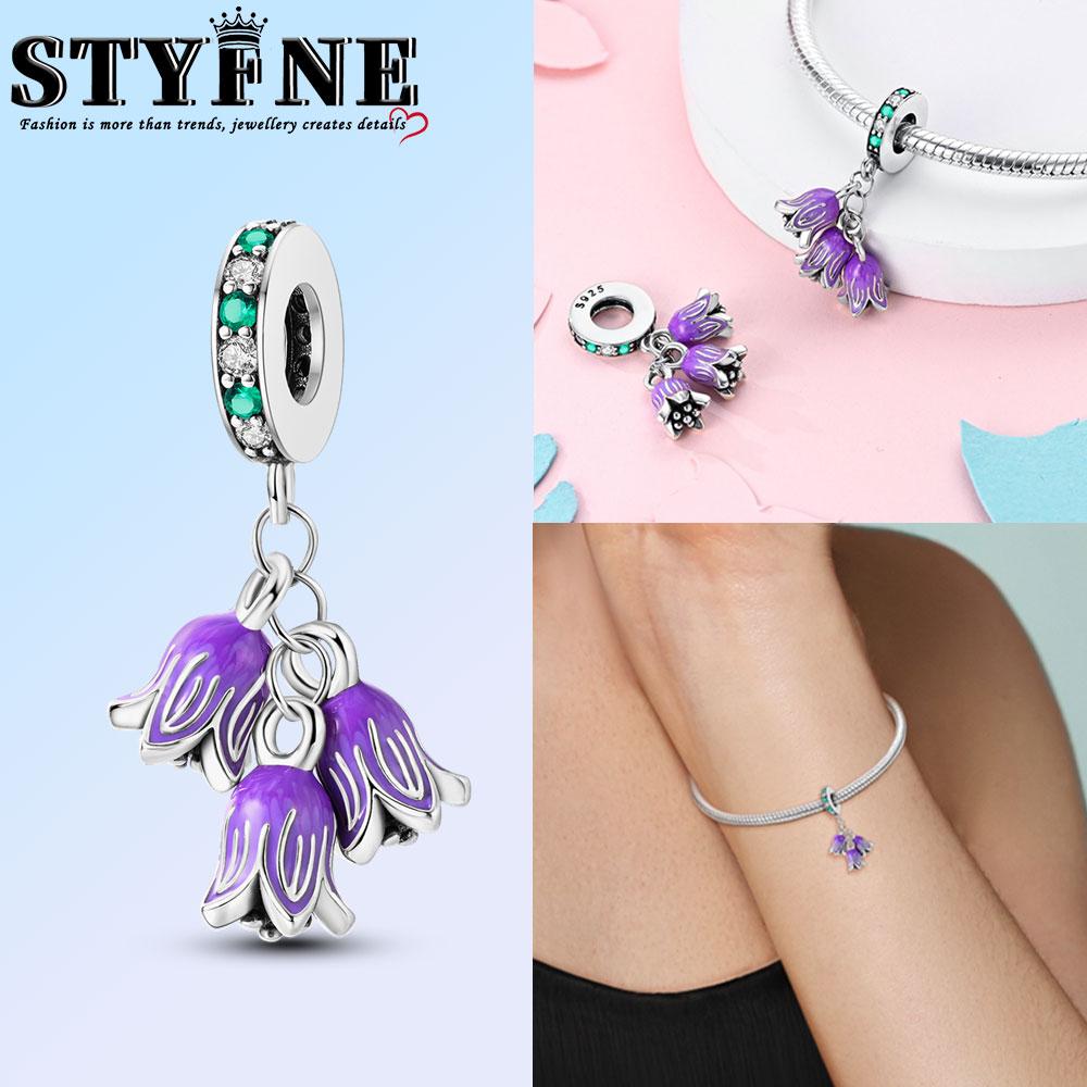 Copper Bouquet Romantic Flower Pink Purple Tulip Charm Carnation Beads Fit Original Bracelets For Jewelry Making Diy Gifts