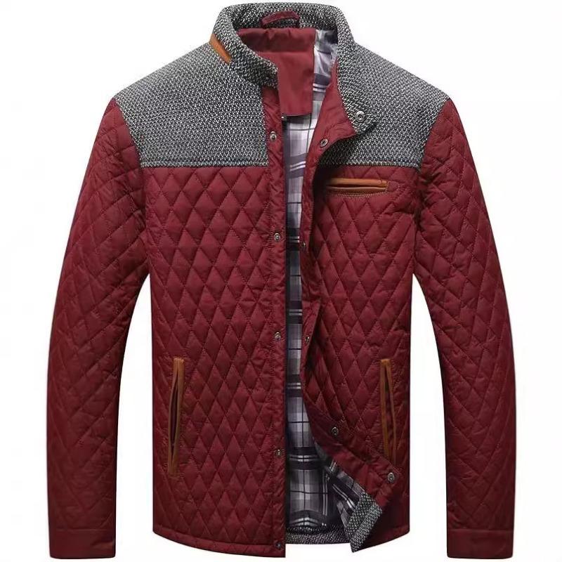 Men's Vintage Quilted Patchwork Jacket Stand Collar Warm Casual Coat