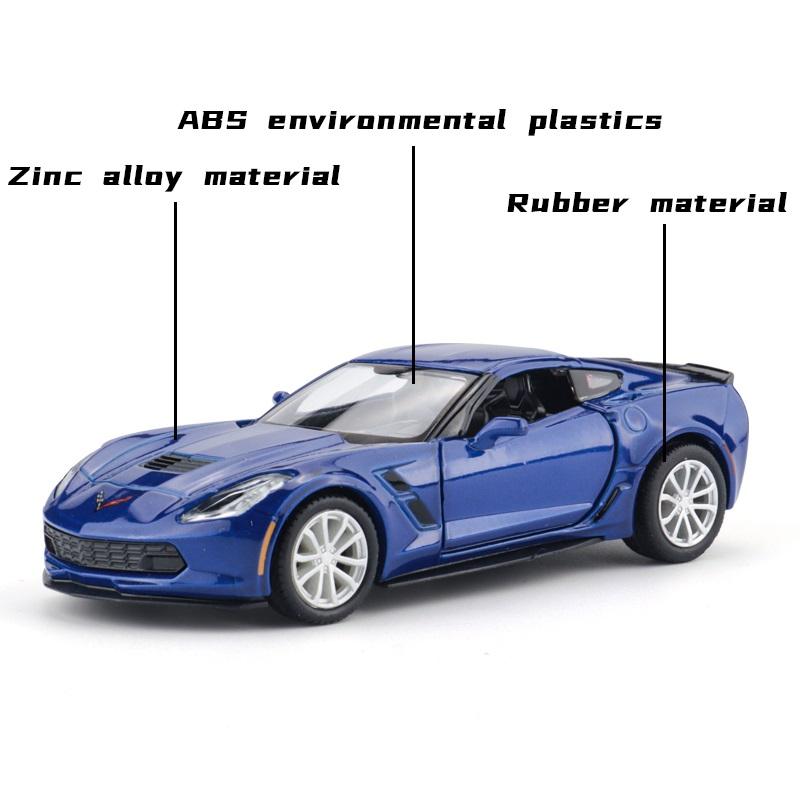 Chevrolet Corvette C7 Grand Sport Simulation Diecast & Toy Vehicle Pull Back Car & Doors Open RMZ City 1:36 Alloy Supercar Model